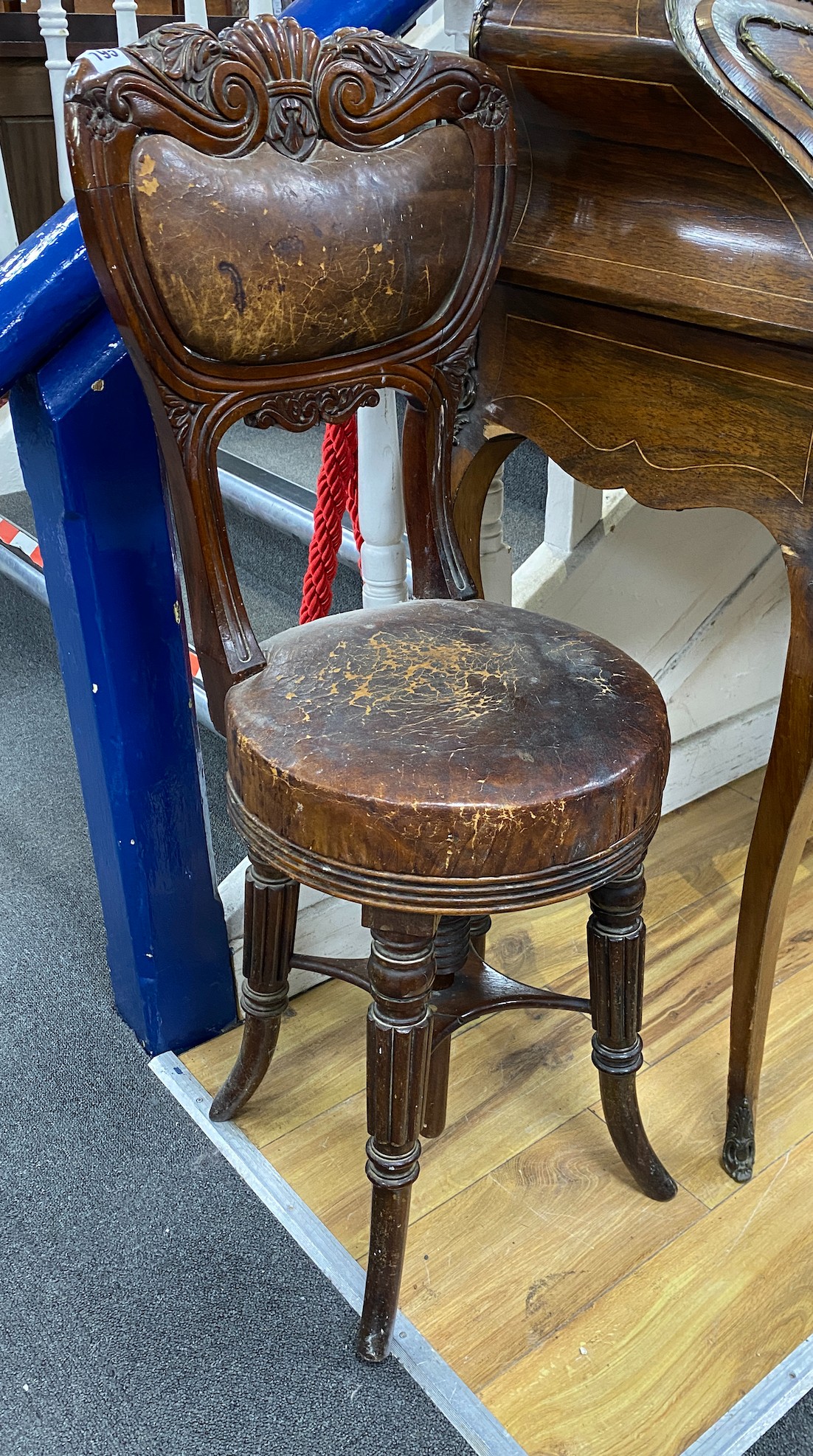 A George IV rosewood harpist's or cellist's stool, height 94cm